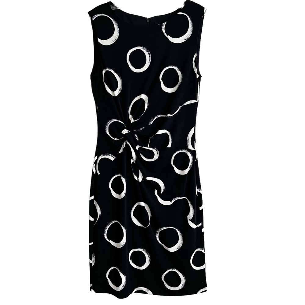 NEW DKNY Black White Circle Print Wrap Front Jersey Sleeveless Dress 12